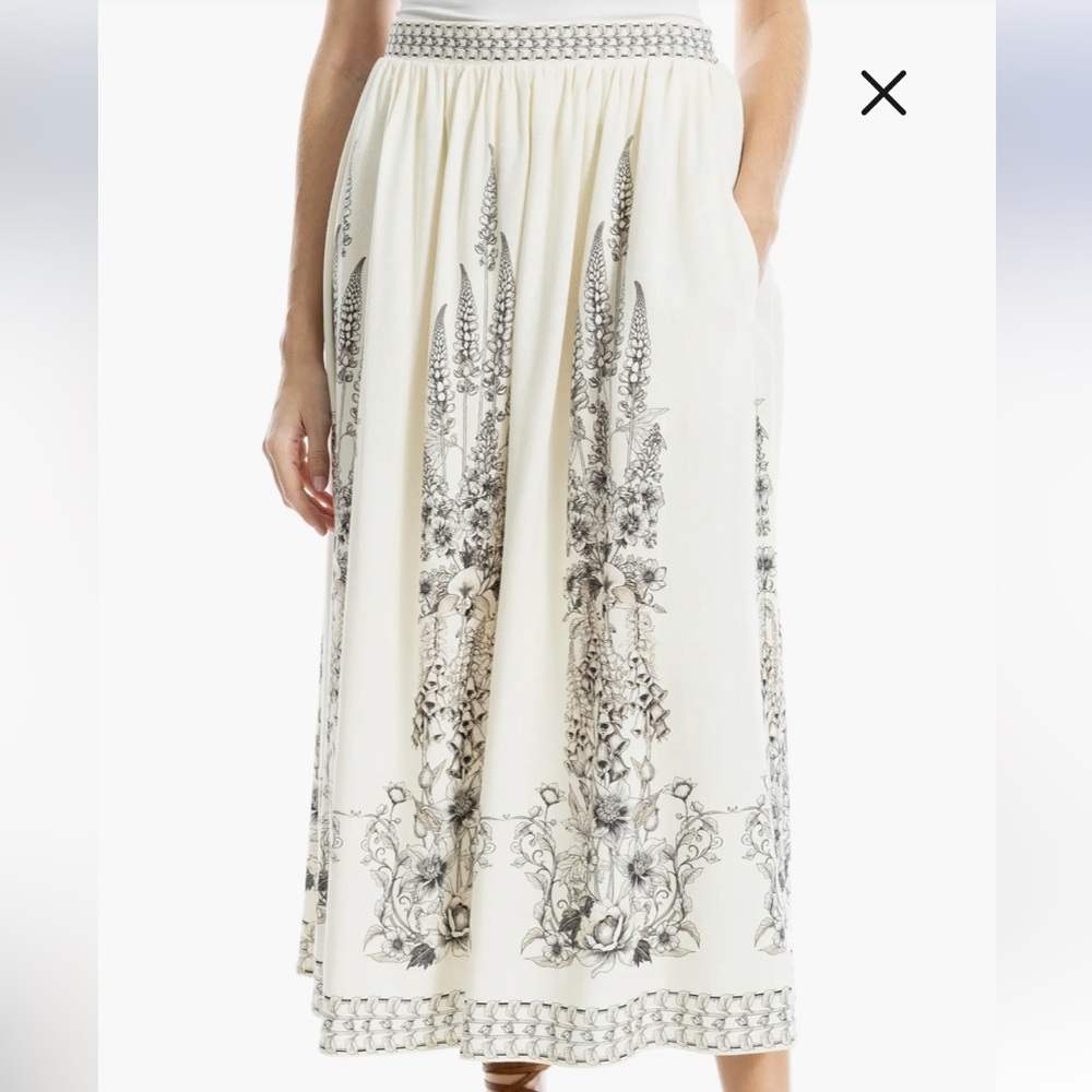 MAX STUDIO Border Print Maxi Skirt in Natural and Black Size-XL NWT
